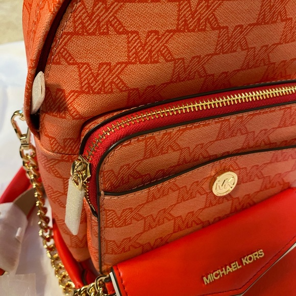 NWT Michael Kors Signature Red Leather Backpack With The Wallet Small Size - Picture 5 of 6